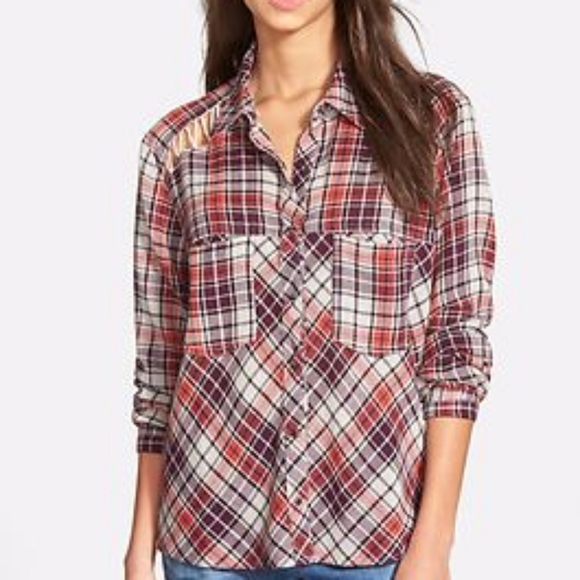 Free People Plaid Snap Front Shirt Size S Boho Western Fall Layering - Picture 1 of 9